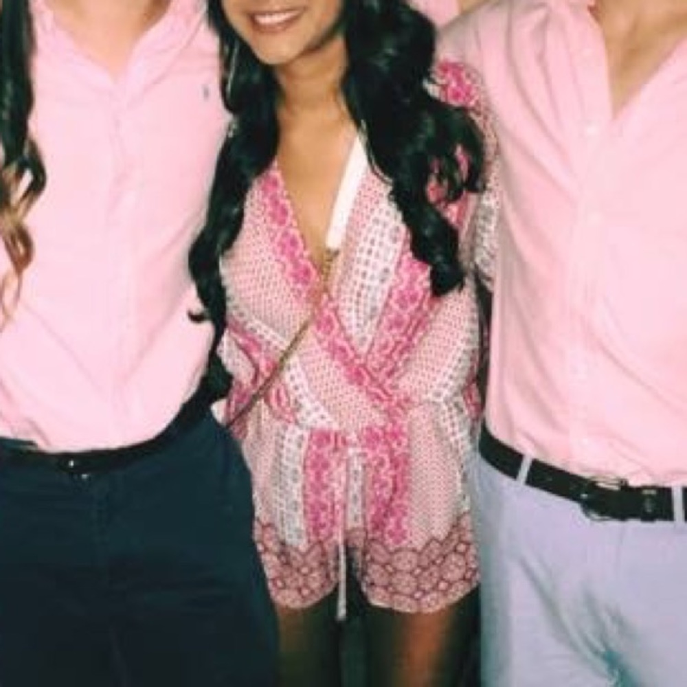 Pink And White Patterned Romper - image 5